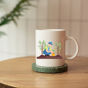 Rettet die Erde, Mann pflanzt einen Baum im Flat S Tasse