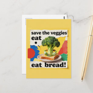 Rettet die Gemüse Esst Brot Collage Postkarte