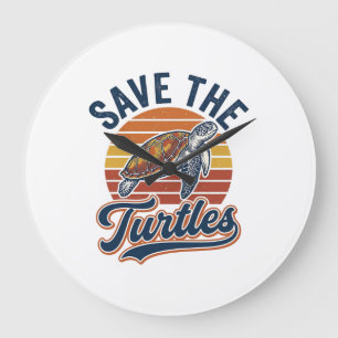 Rettet die Schildkröten Vintage Meeresschildkröte Große Wanduhr
