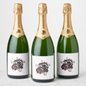 Rettet einen Pferdereiten auf einem Cowboy Schaumweinetikett (Flaschen)