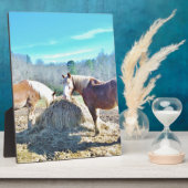 Rettet Pferde, die Heu essen Fotoplatte (Seite)