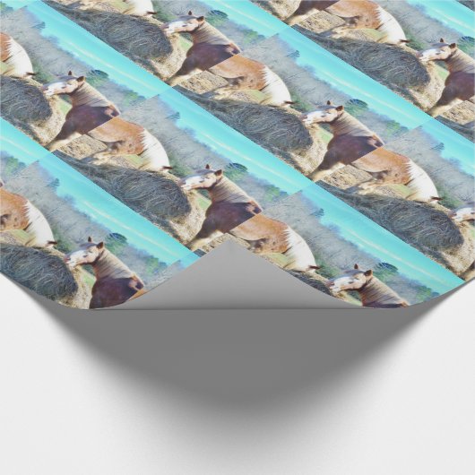 Rettet Pferde, die Heu essen Geschenkpapier (Ecke)