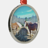 Rettet Pferde, die Heu essen Silbernes Ornament (Rechts)