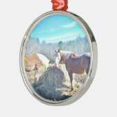 Rettet Pferde, die Heu essen Silbernes Ornament (Links)