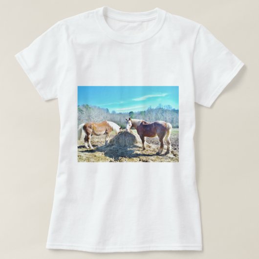 Rettet Pferde, die Heu essen T-Shirt (Design vorne)