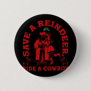 Rettet Rentiere Santa Reitet Cowboy Weihnachten La Button