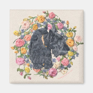 Rettet Scottie Bonnie auf floralem Hintergrund Magnet