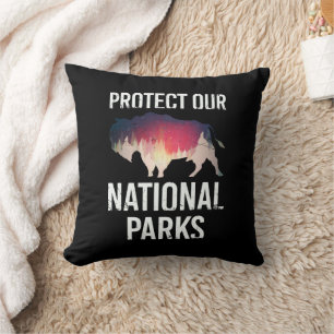 Rettet unsere nationalen Parks Retro Bison Erkunde Kissen