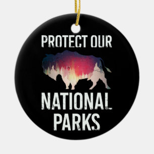 Rettet unsere Nationalparks Retro Bison Erkunden W Keramik Ornament