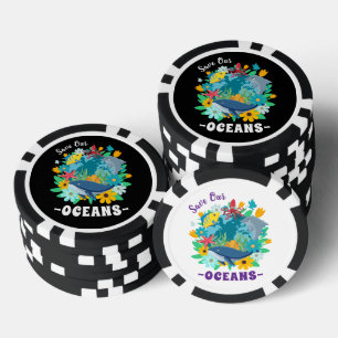 Rettet unsere Ozeane Blume Wal Buntes Design Erde Pokerchips