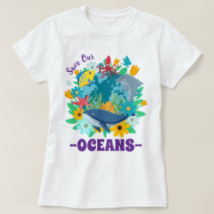 Rettet unsere Ozeane Blume Wal Farbdesign Erde T-Shirt