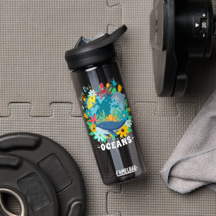 Rettet unsere Ozeane Blumenwal Farbdesign Erde Trinkflasche