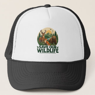 Rettet unsere wilde Tierwelt Vintage-Waldtier Truckerkappe
