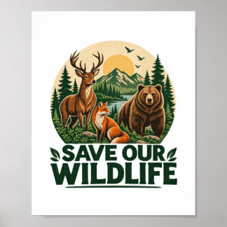 Rettet unsere Wildtiere Vintage Waldtier Poster