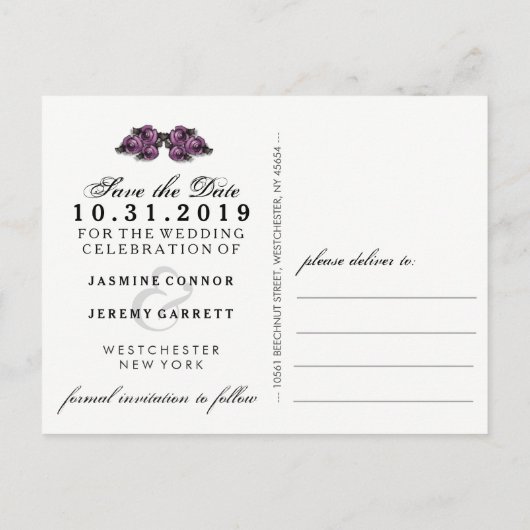 Rettetest Datum Halloween Skelette Lila PostCard Ankündigungspostkarte (Rückseite)