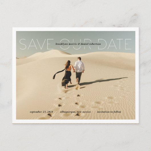 Rettetest unseres Datums Moderne Name Details Foto Ankündigungspostkarte (Vorderseite)