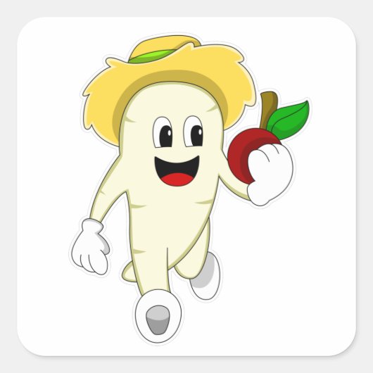 Rettich als Bauer mit Obst Quadratischer Aufkleber (Vorderseite)