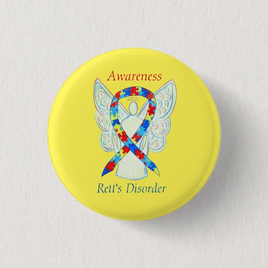 Rett's Disorder Angel Puzzle Awareness Ribbon Butt Button (Vorderseite)