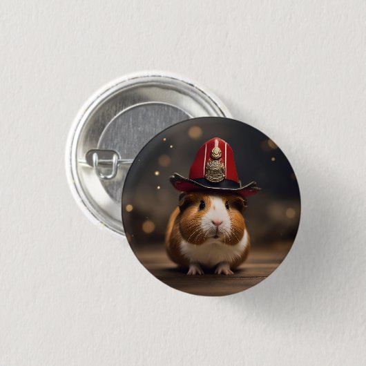 **"Rettung bereit: Guinea Pig in einem Fireman-Hut Button (Vorne & Hinten)