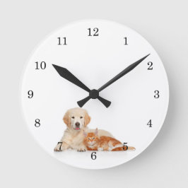 Rettung Golden Retriever Welpe und Kitten Runde Wanduhr