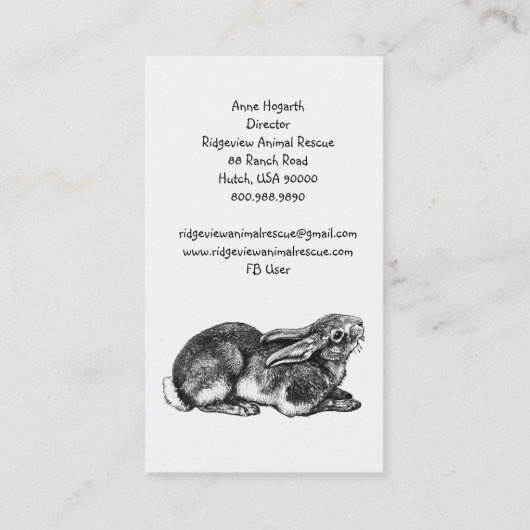 Rettung oder Unterbringung von Tieren Visitenkarte (Rückseite)