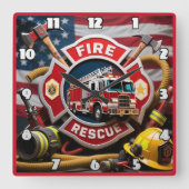 Rettungsausrüstung für Feuerwehrhelden Quadratische Wanduhr (Vorderseite)