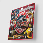 Rettungsausrüstung für Feuerwehrhelden Quadratische Wanduhr (Winkel)