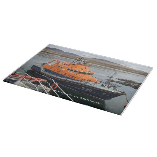 Rettungsboot in Port Askaig, Isle of Islay, Schott Schneidebrett (Ecke)