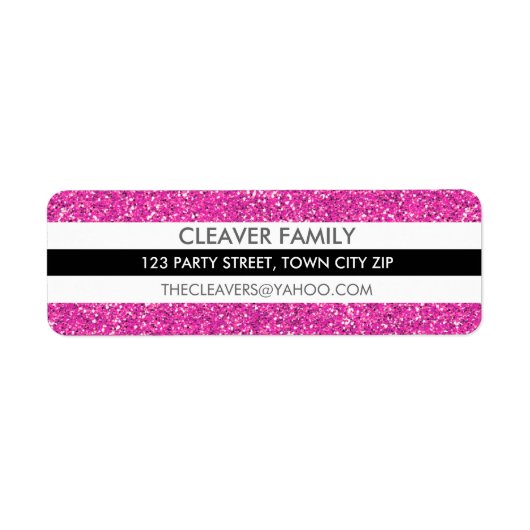 RETURADDRESS ETIKETT Modernes stripe Glitzer rosa (Vorne)