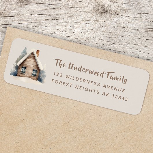 Return Address Label | Rustic Woodland Log Cabin