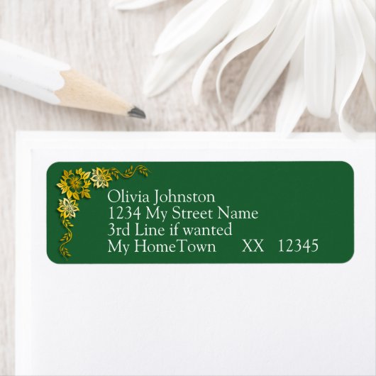 Return Address Labels, Emerald Green & Gold (Insitu)