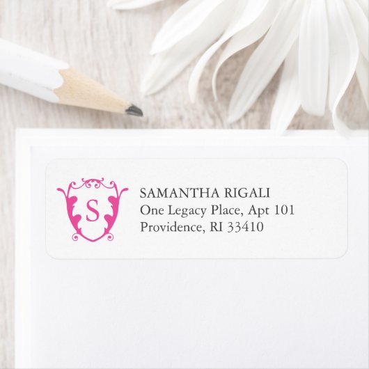 Return Address Labels Vibrant Pink Monogram (Insitu)