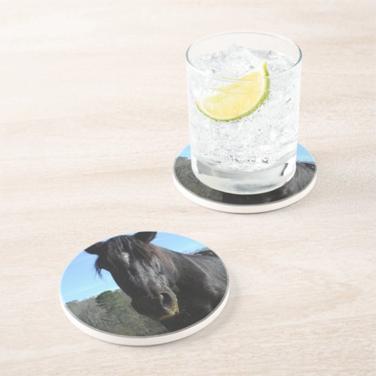 Retuschiertes Schwarzwaldpferd Sandstein Untersetzer (Seite)