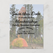 Reunion Party Camping Save The Date Template Ankündigungspostkarte (Vorderseite)