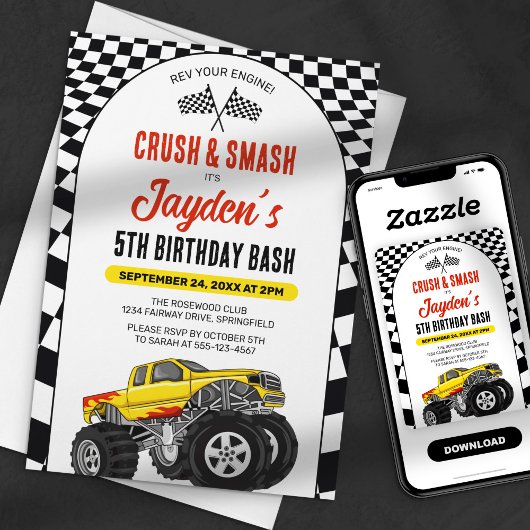 Rev deinen Motor! Monster Truck Birthday Bash Einladung