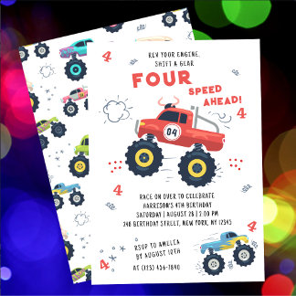 Rev your Motor 4th Birthday Monster Car Trucks Einladung