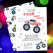Rev your Motor 4th Birthday Monster Car Trucks Einladung