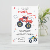 Rev your Motor 4th Birthday Monster Car Trucks Einladung (Stehend Vorderseite)