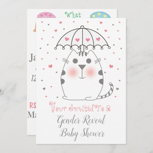 Reveal Baby Shower Flat Card (Vorne/Hinten)