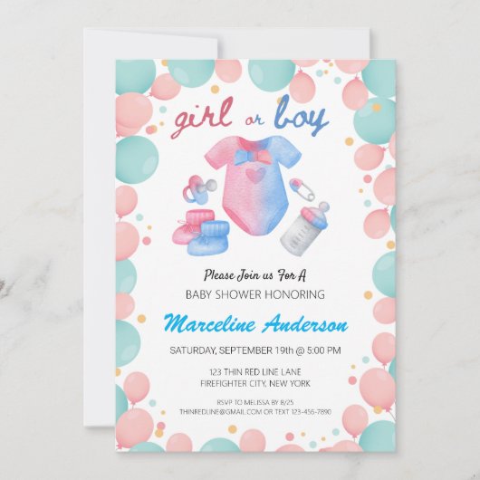 Reveal bei Mädchen oder Jungen mit Minze und rosa  Einladung (Vorderseite)