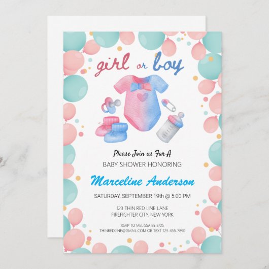 Reveal bei Mädchen oder Jungen mit Minze und rosa Einladung (Vorne/Hinten)