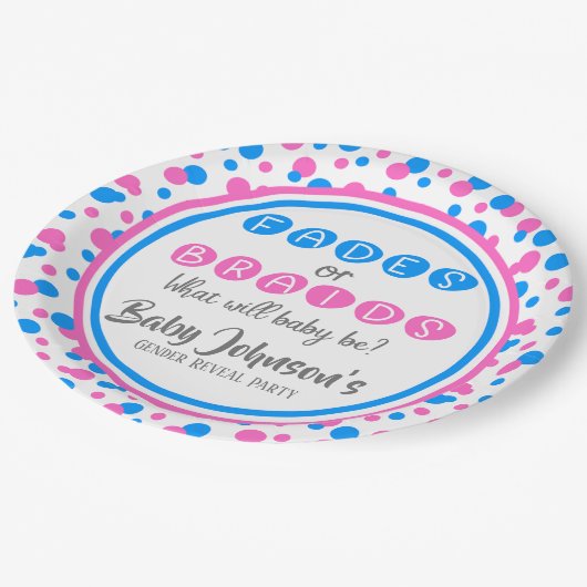 Reveal des Babygeschlechts - Fades oder Gehirne Pappteller (Schrägansicht)