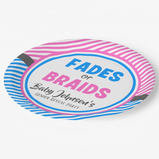 Reveal des Babygeschlechts - Fades oder Gehirne Pappteller (Schrägansicht)