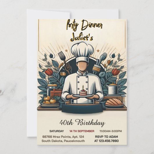 Revel Mens Erwachsener Abendessen elegant 40. Gebu Einladung (Vorderseite)