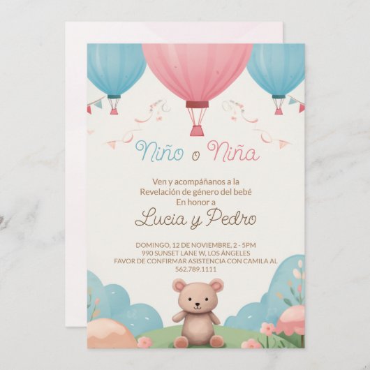 Revelación de Genero - Spanische Genderdarstellung Einladung (Vorne/Hinten)