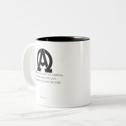 Revelation 22:13: "I am the Alpha and the Omega" Zweifarbige Tasse (Vorderseite Links)