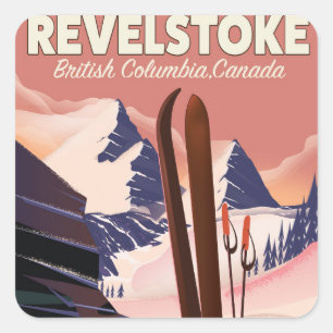 Revelstown British Columbia, Kanada Ski Poster Quadratischer Aufkleber