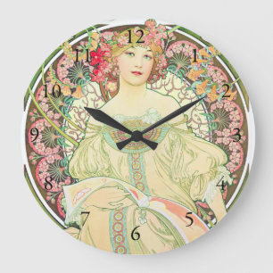 Reverie Champagne Advertising Alphonse Mucha Große Wanduhr