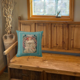 Reverie (Daydream) von Mucha, Green Throw Kissen