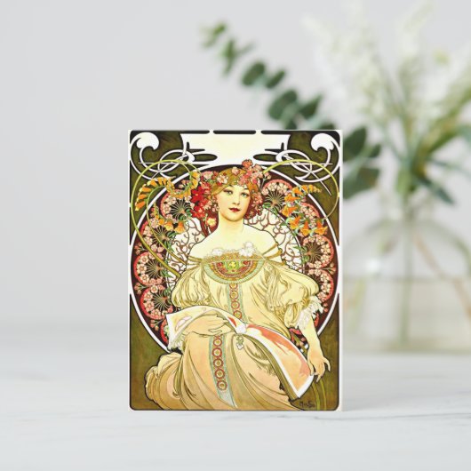 Reverie, Kunstmalerei von Alfons Mucha Postkarte (Stehend Vorderseite)